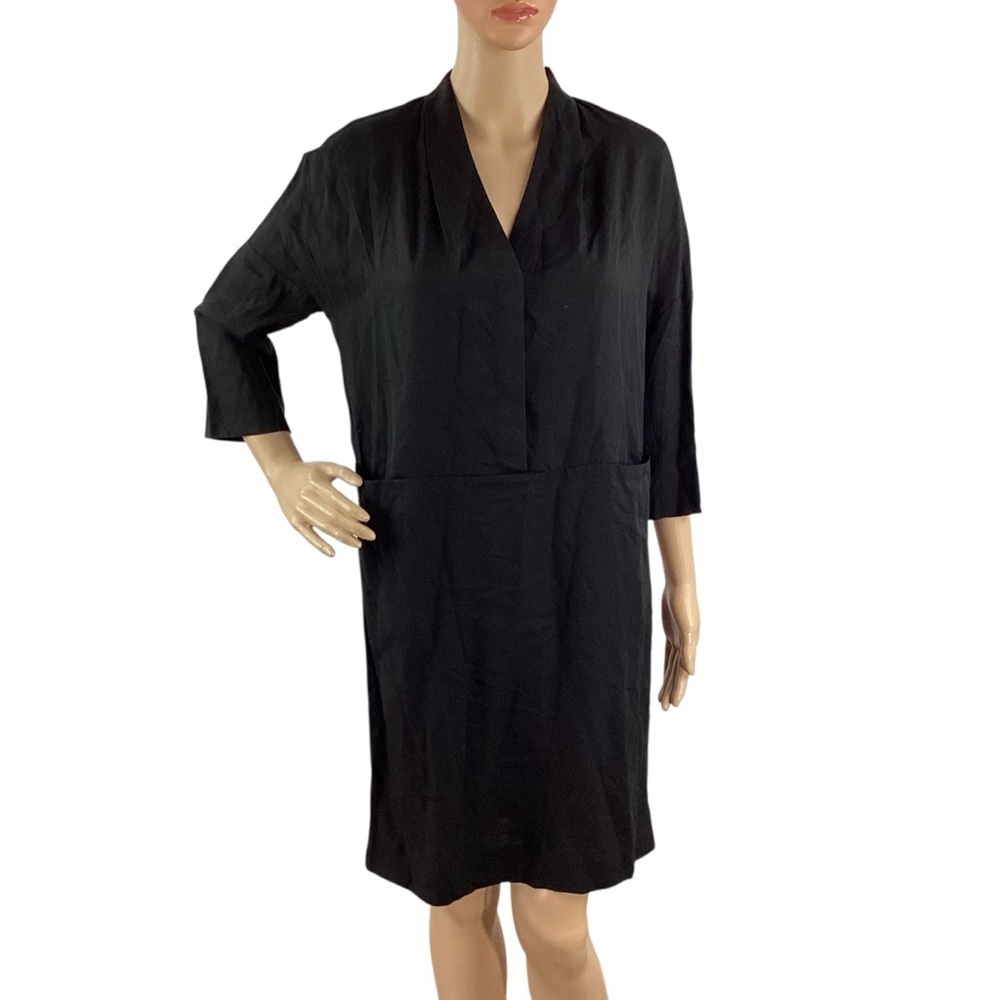 COS Black Lyocell V-Neck Tunic Shirt Dress Size 4